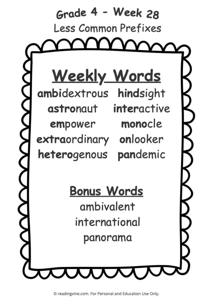Week 28 Spelling List