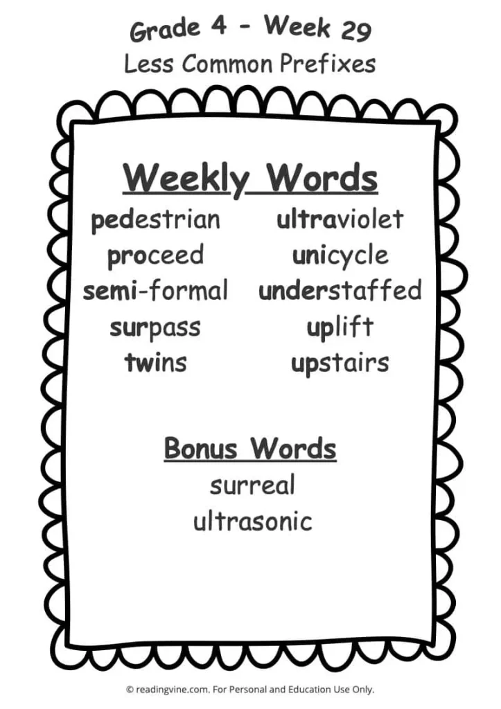 Week 29 Spelling List