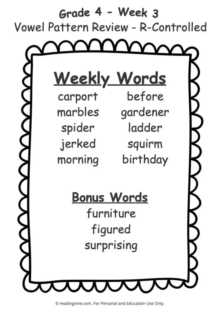 Week 3 Spelling List