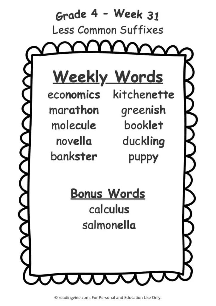 Week 31 Spelling List