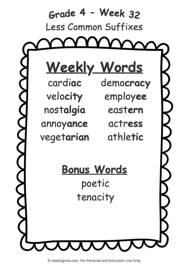 Week 32 Spelling List