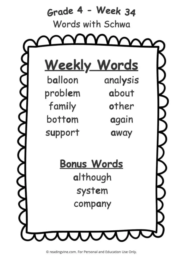 Week 34 Spelling List