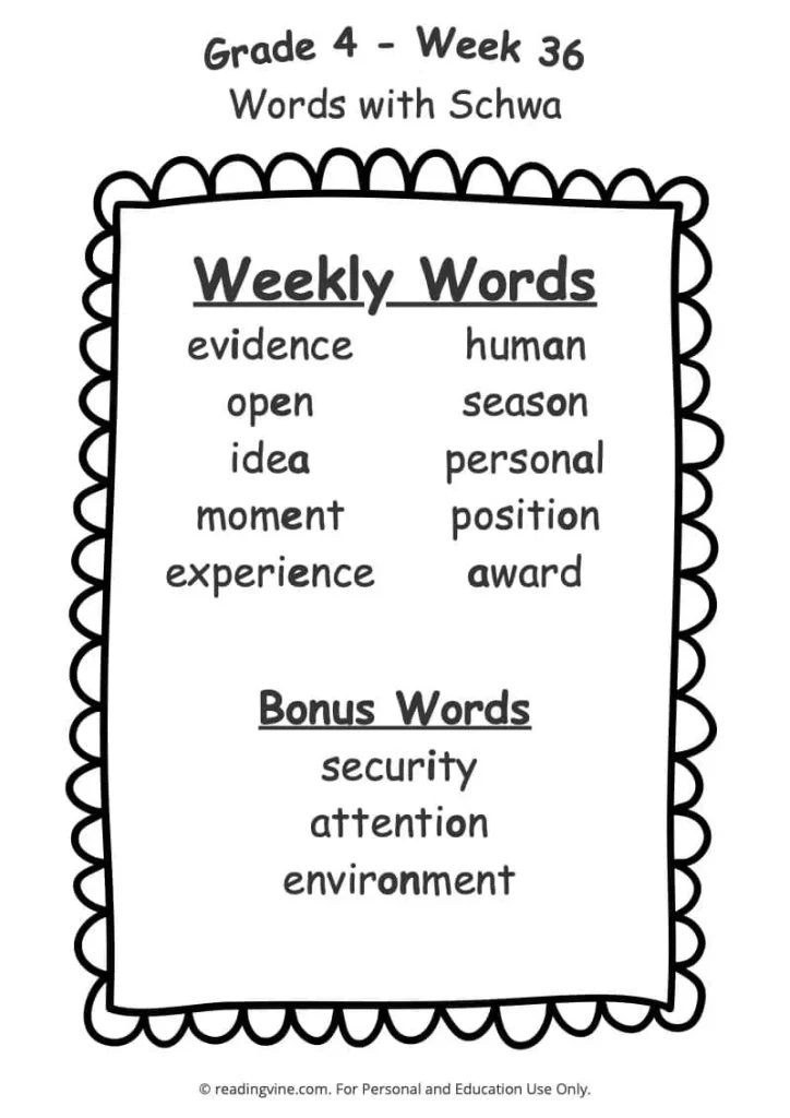 Week 36 Spelling List