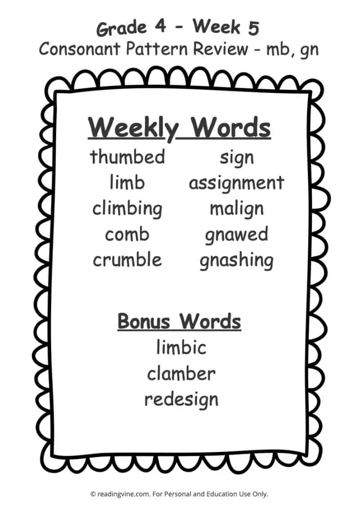 Week 5 Spelling List