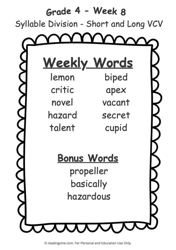 Week 8 Spelling List