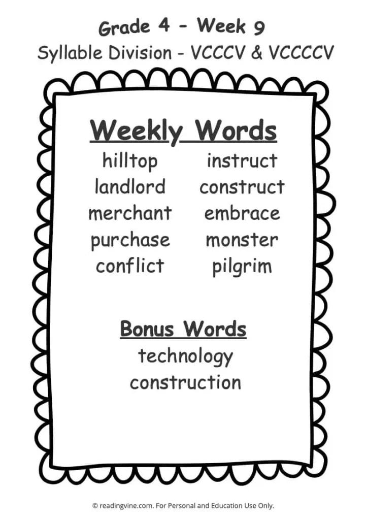 Week 9 Spelling List