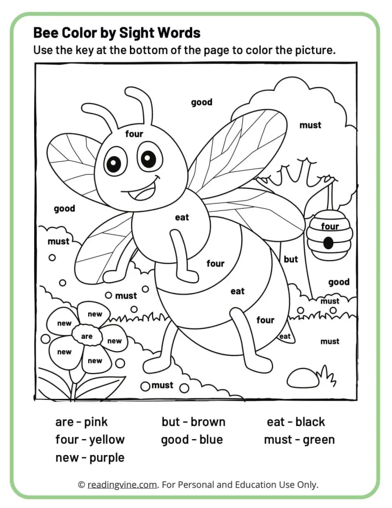Kindergarten Sight Word Coloring Worksheets