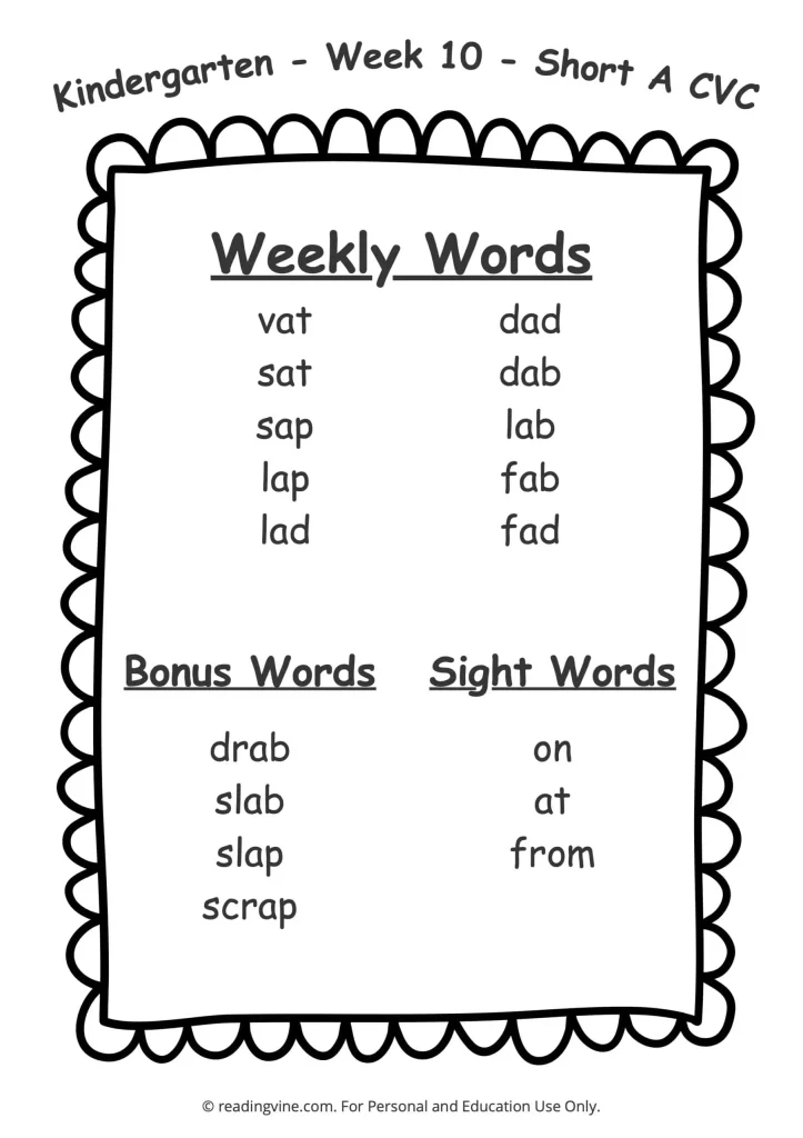 Week 10 Spelling List