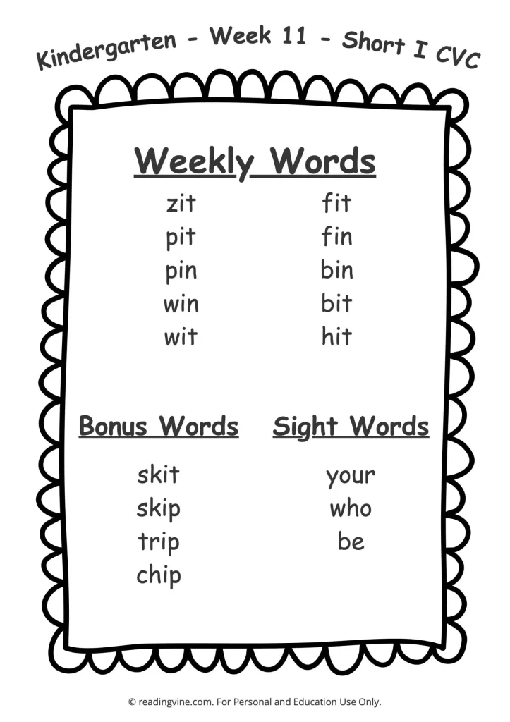 Week 11 Spelling List
