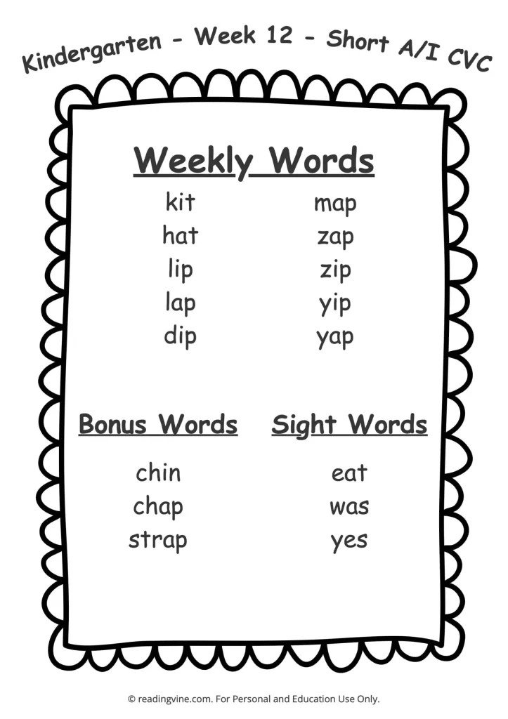 Week 12 Spelling List