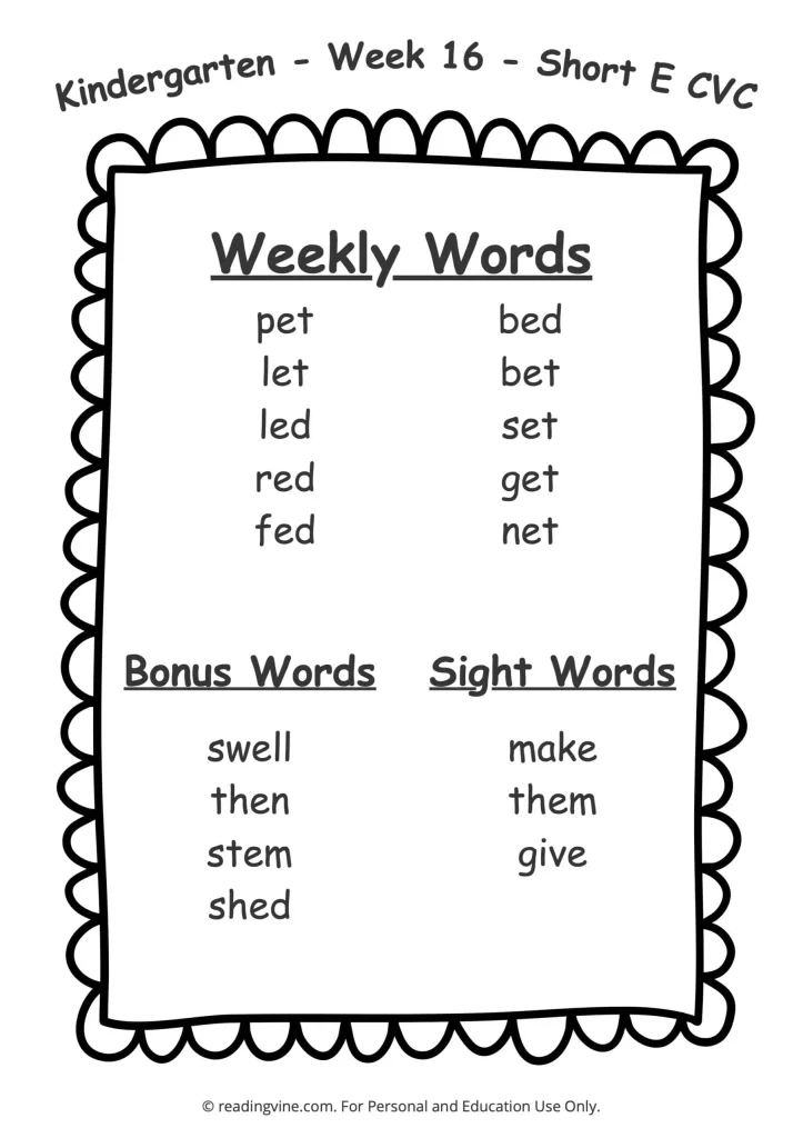 Week 16 Spelling List