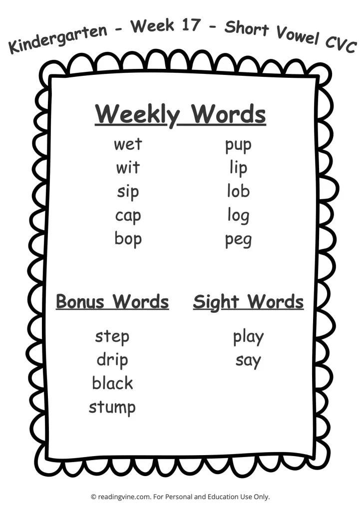 Week 17 Spelling List
