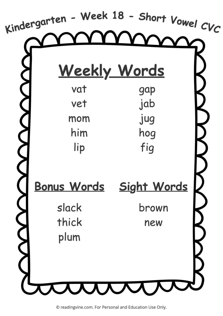 Week 18 Spelling List
