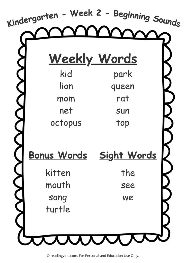Week 2 Spelling List