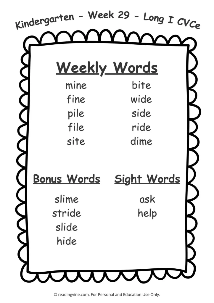 Week 29 Spelling List