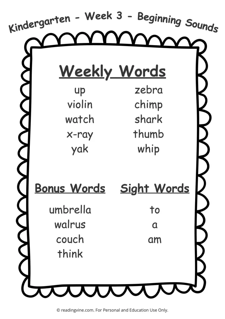 Week 3 Spelling List