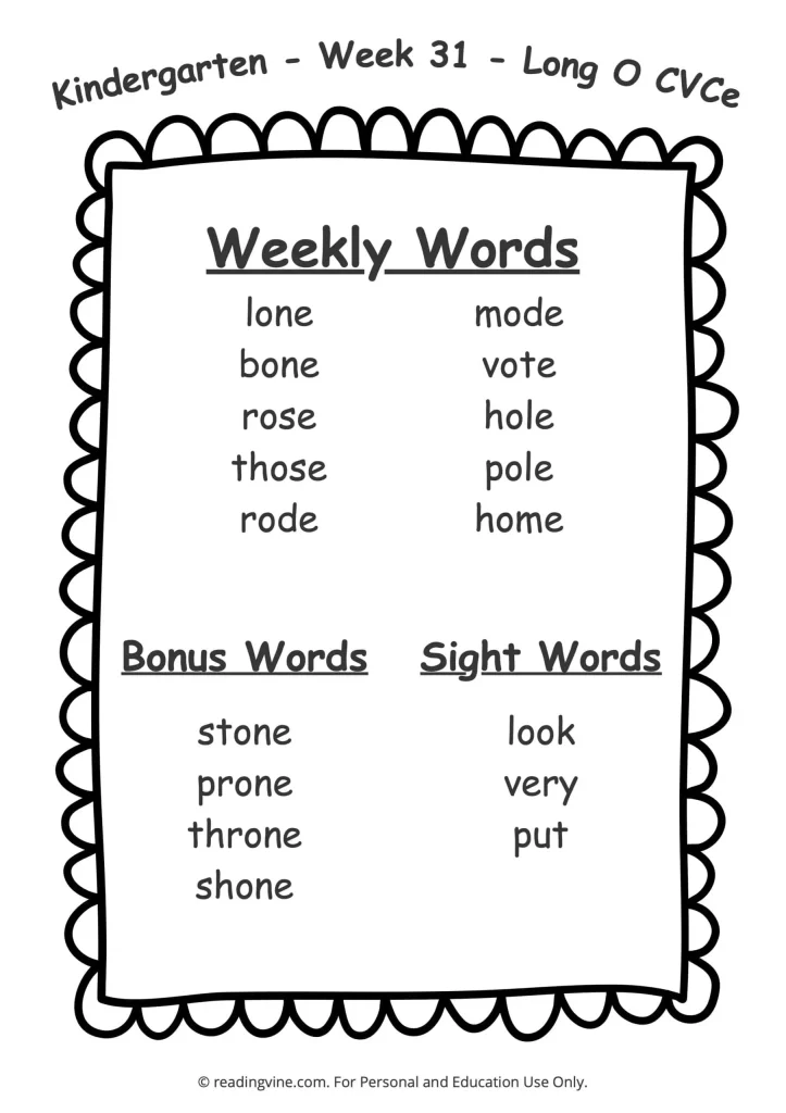Week 31 Spelling List