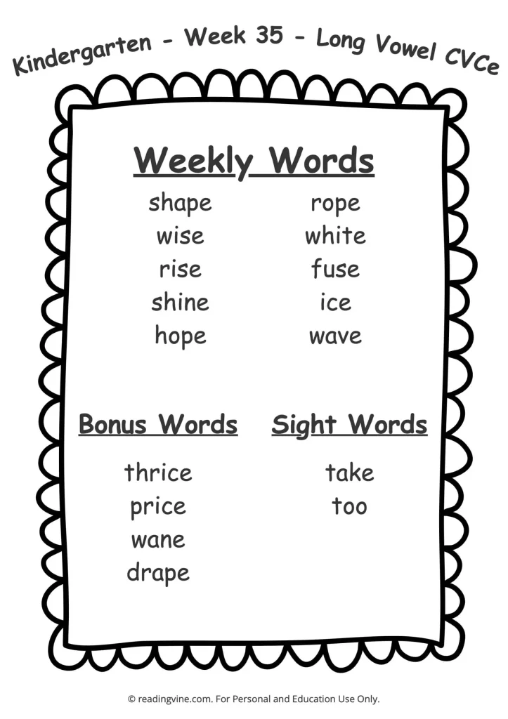 Week 35 Spelling List