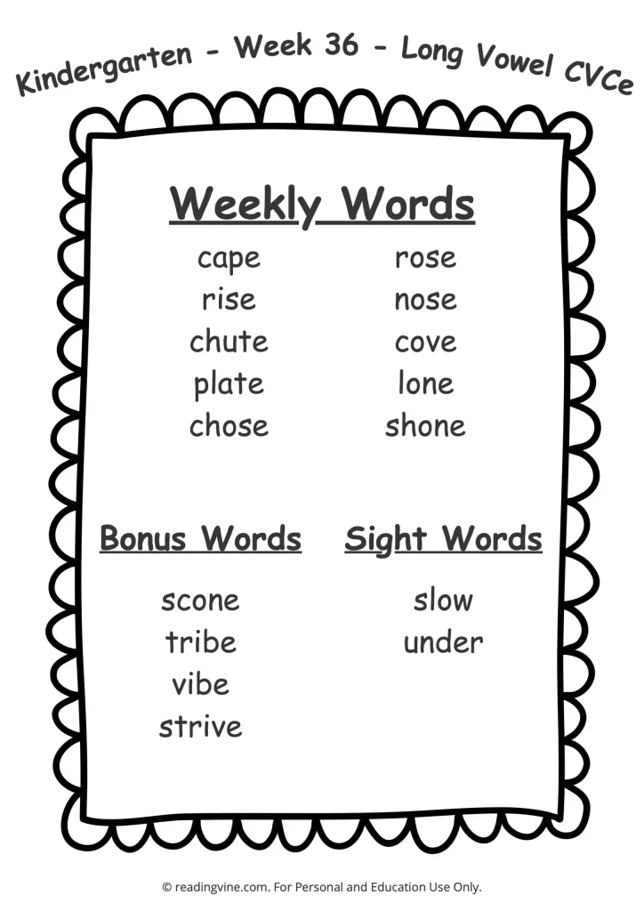 Week 36 Spelling List