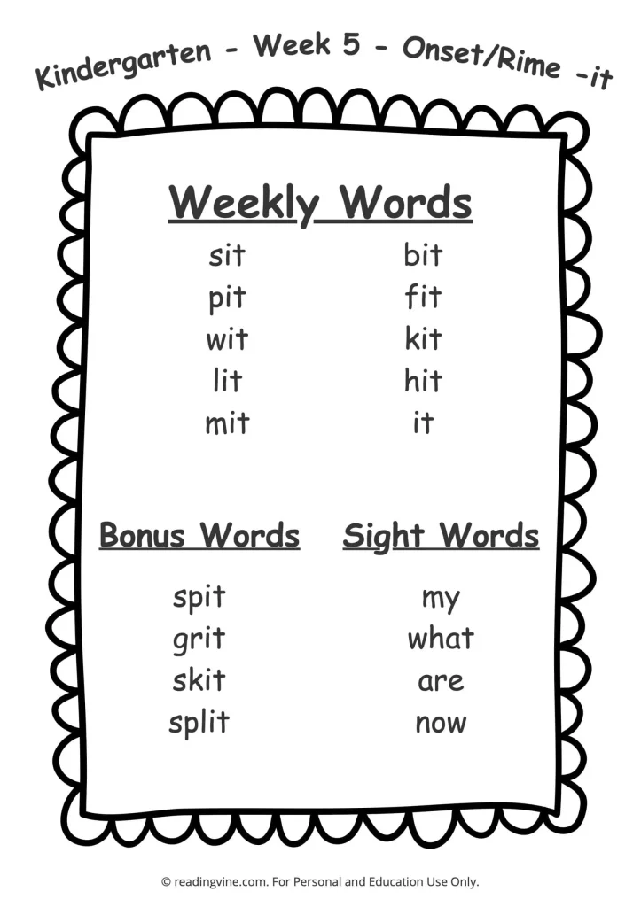 Week 5 Spelling List