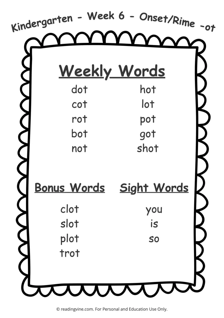 Week 6 Spelling List