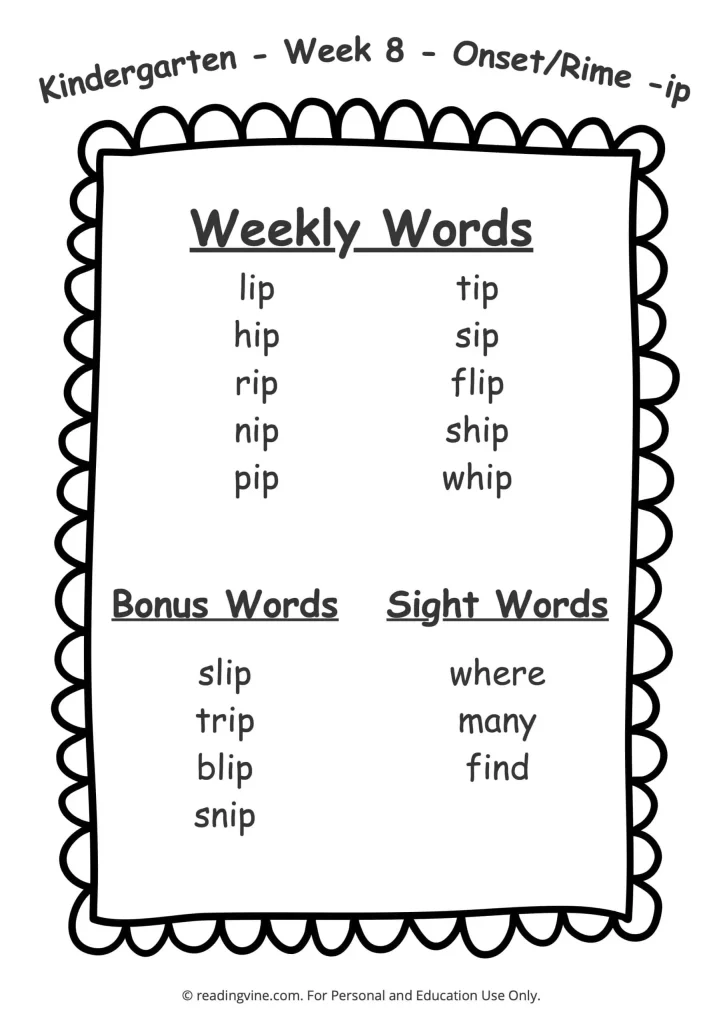 Week 8 Spelling List