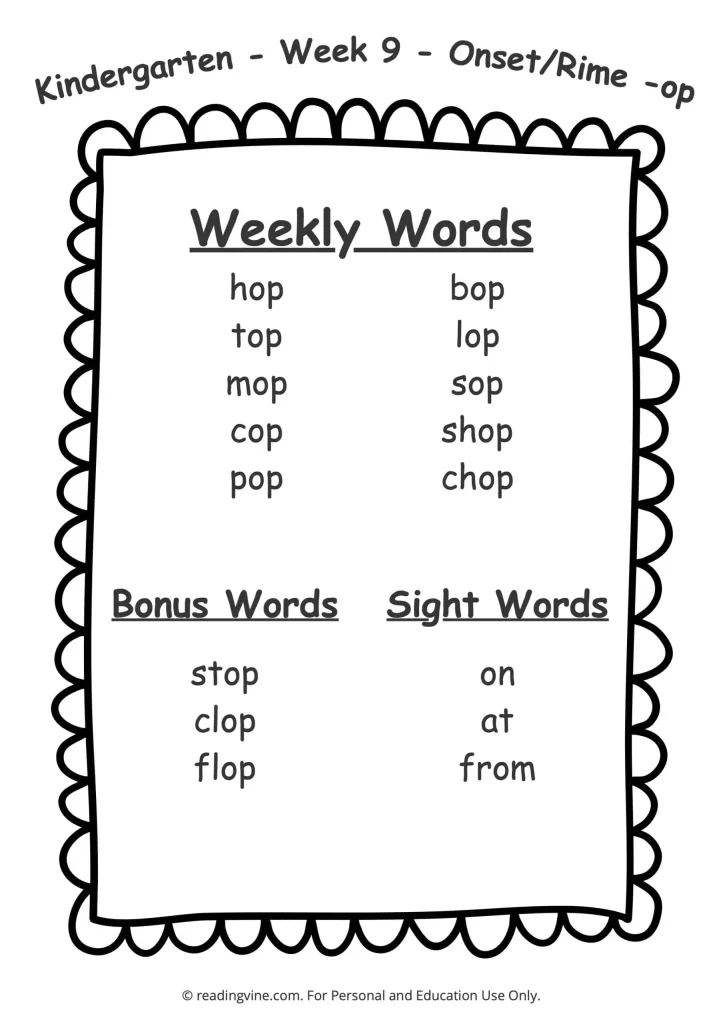 Week 9 Spelling List