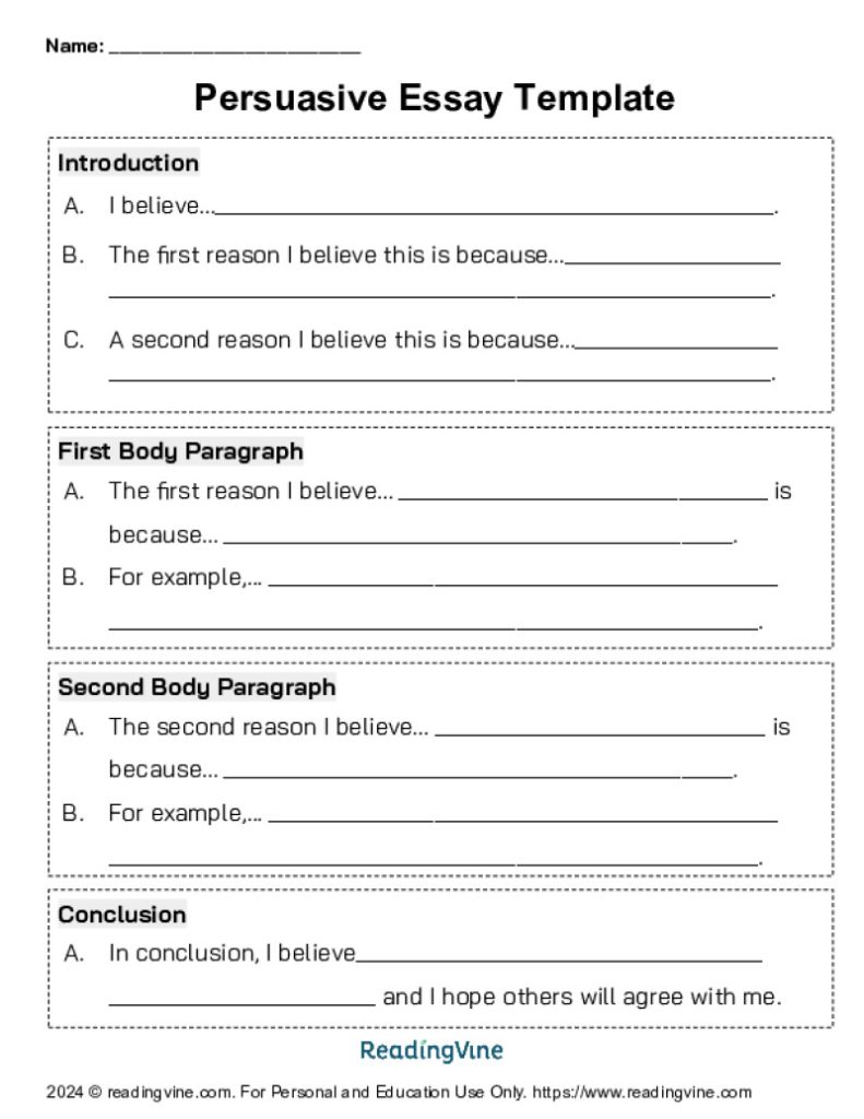 Persuasive Essay Template Printable