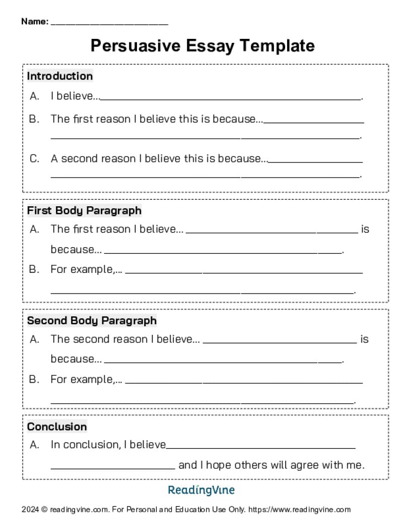 Persuasive Essay Template Printable