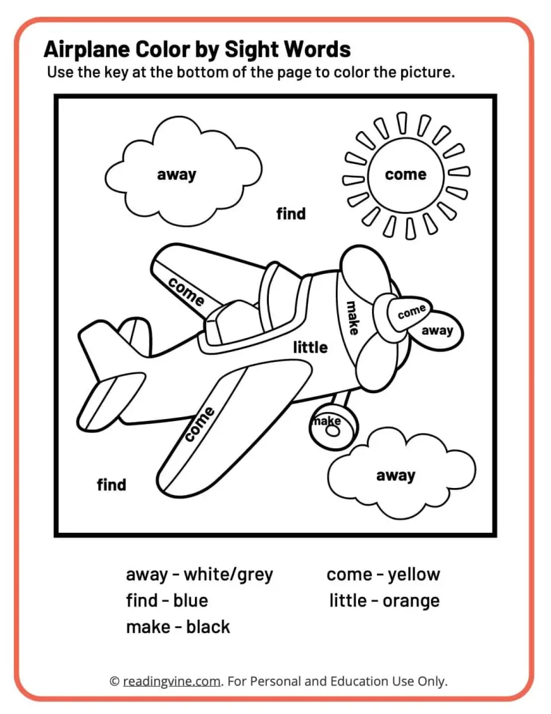 Preschool sight words coloring sheets