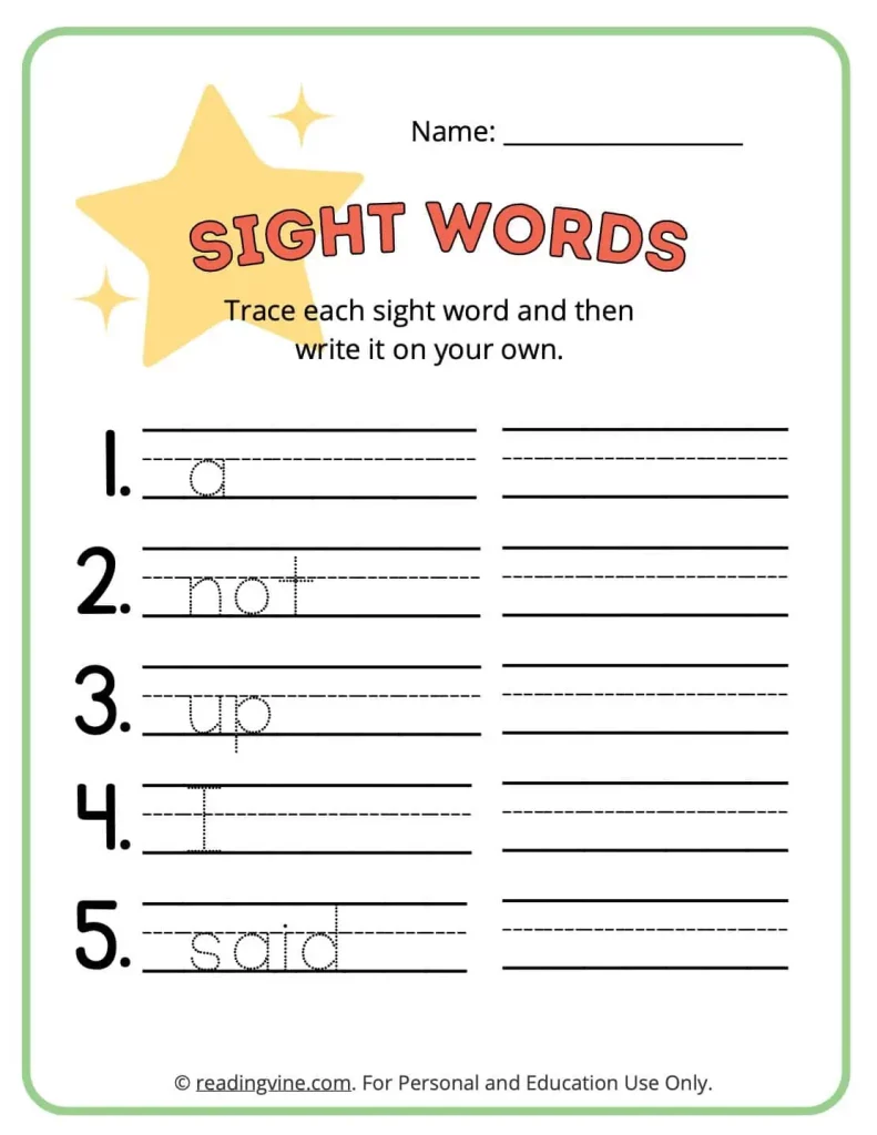 Pre-k sight words tracing worksheets