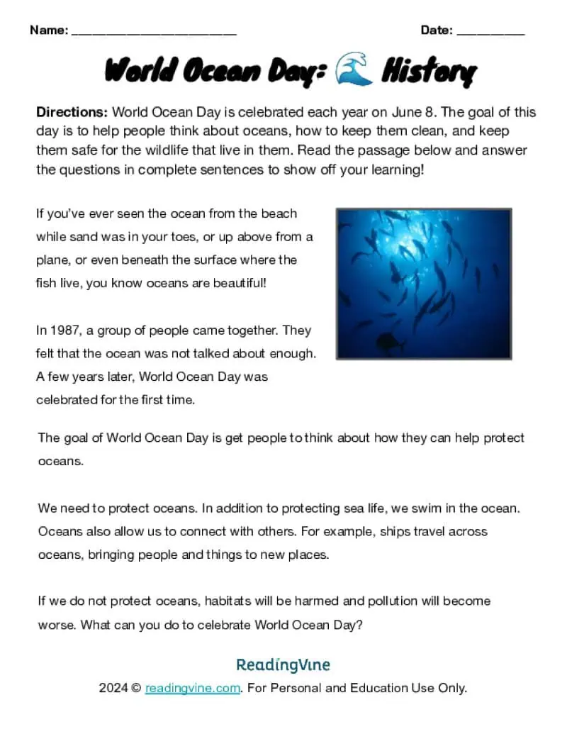 World Ocean Day History Activity Image