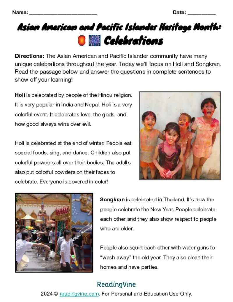 Asian American and Pacific Islander Heritage Celebrations Activity