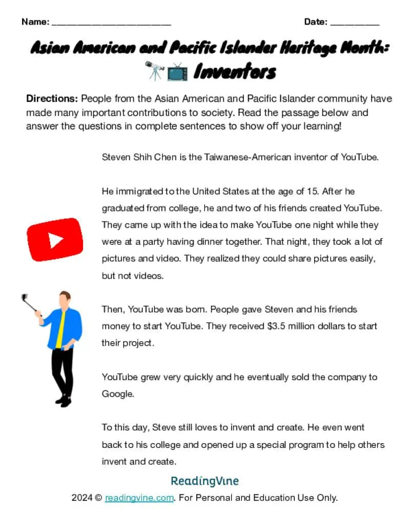 Asian American and Pacific Islander Heritage Inventors Activity