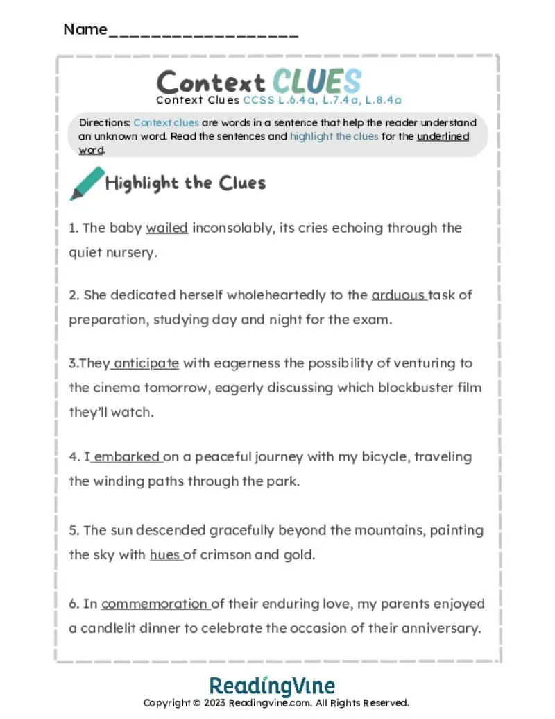 Highlighting Context Clues Activity