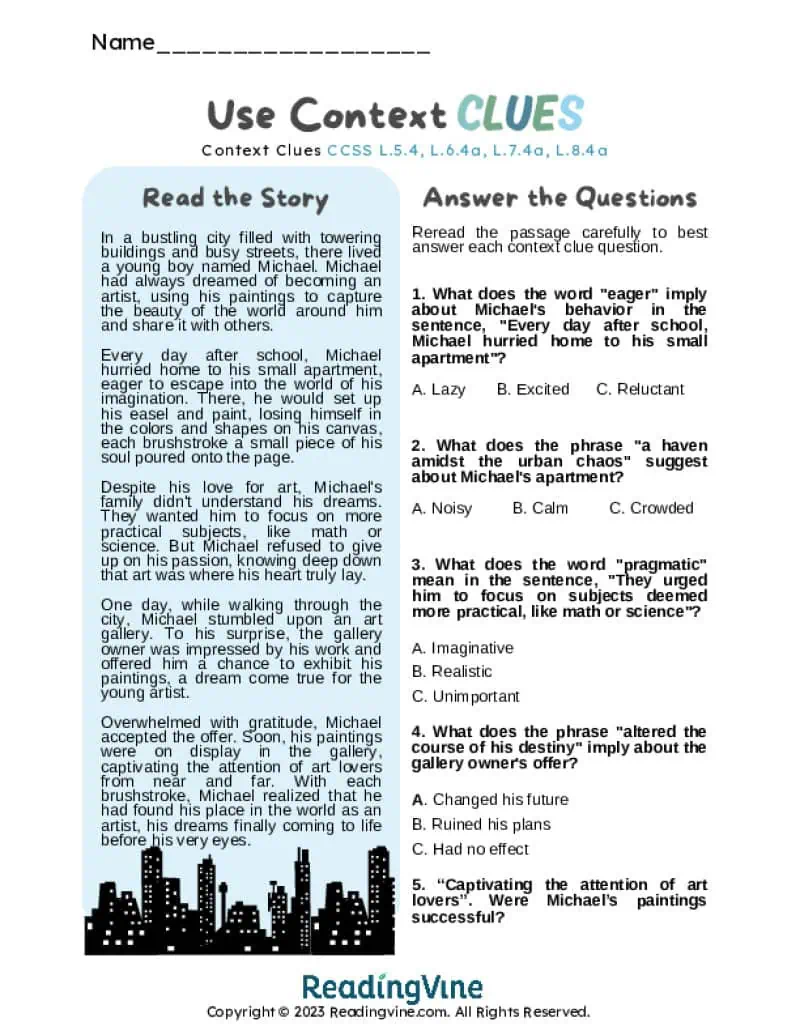 Understanding Context Clues Reading Passage Image