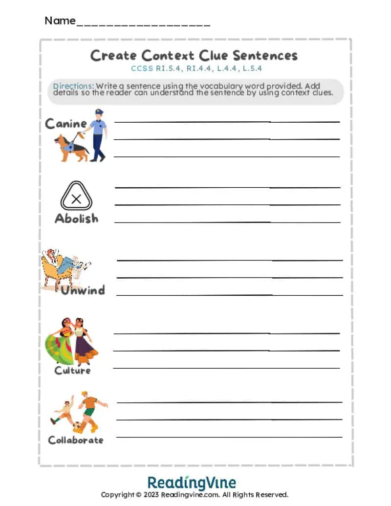 Writing Sentences Focusing on Context Clues