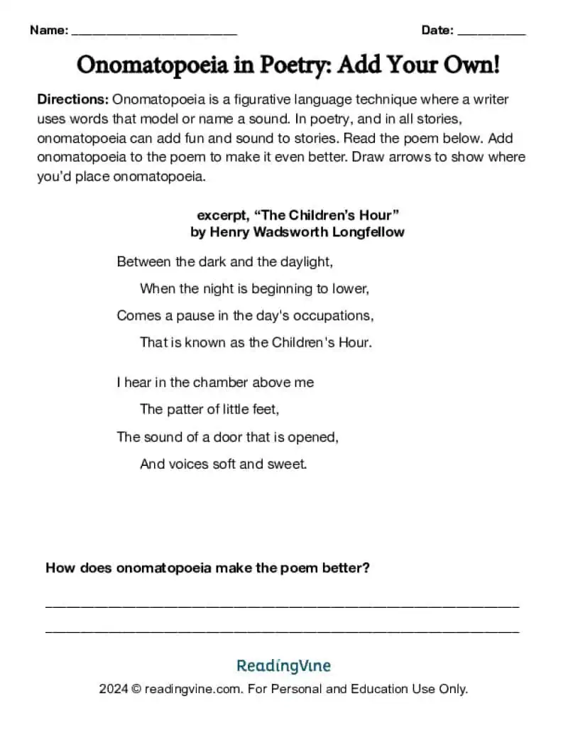 Adding Onomatopoeia in Poetry Activity Image
