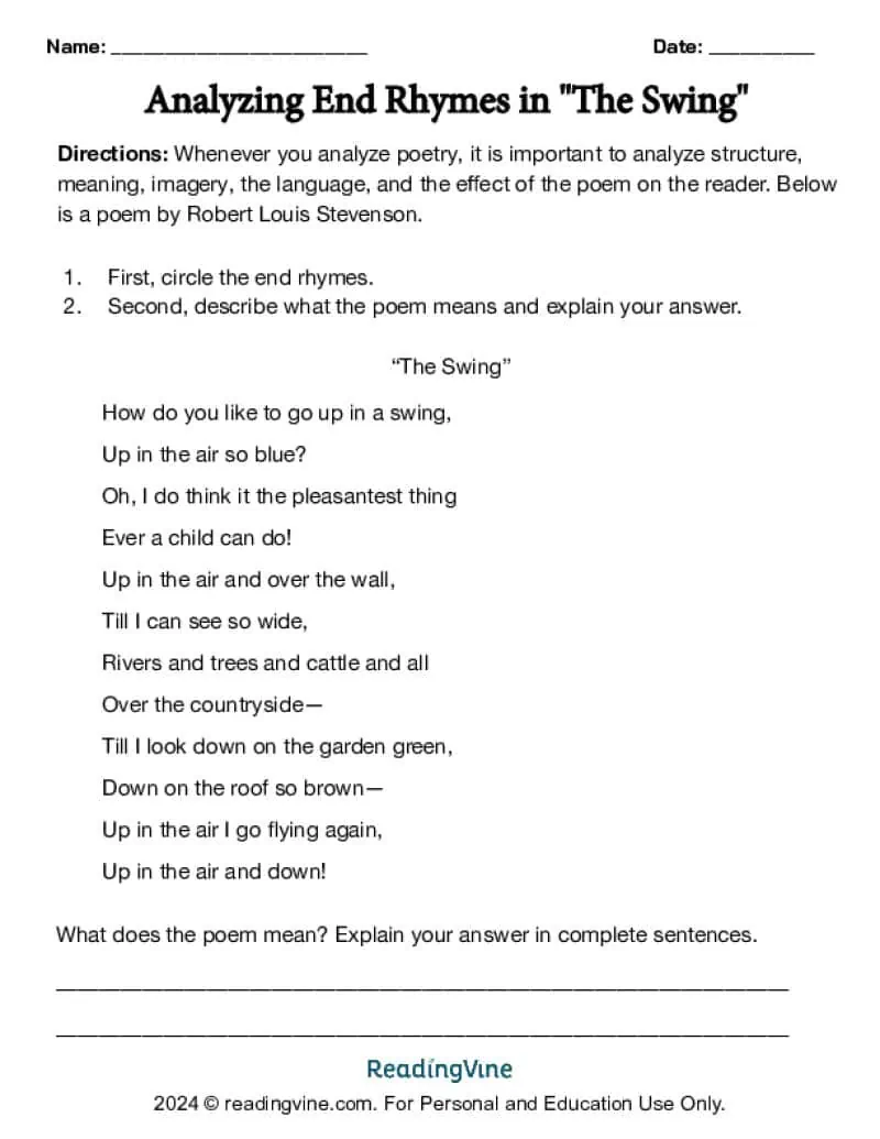 Analyze End Rhymes in Poetry Activity Image