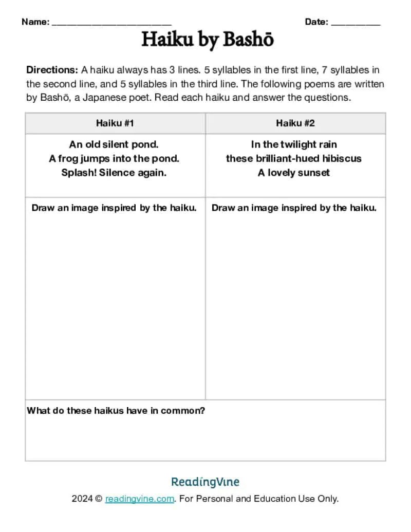 Basho Haiku Activity Image