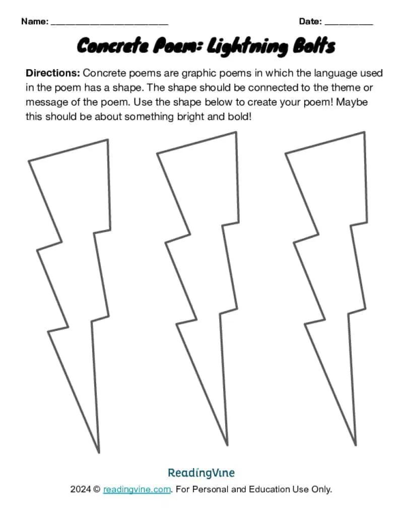 Concrete Poem Lightning Bolt Activity Template Image