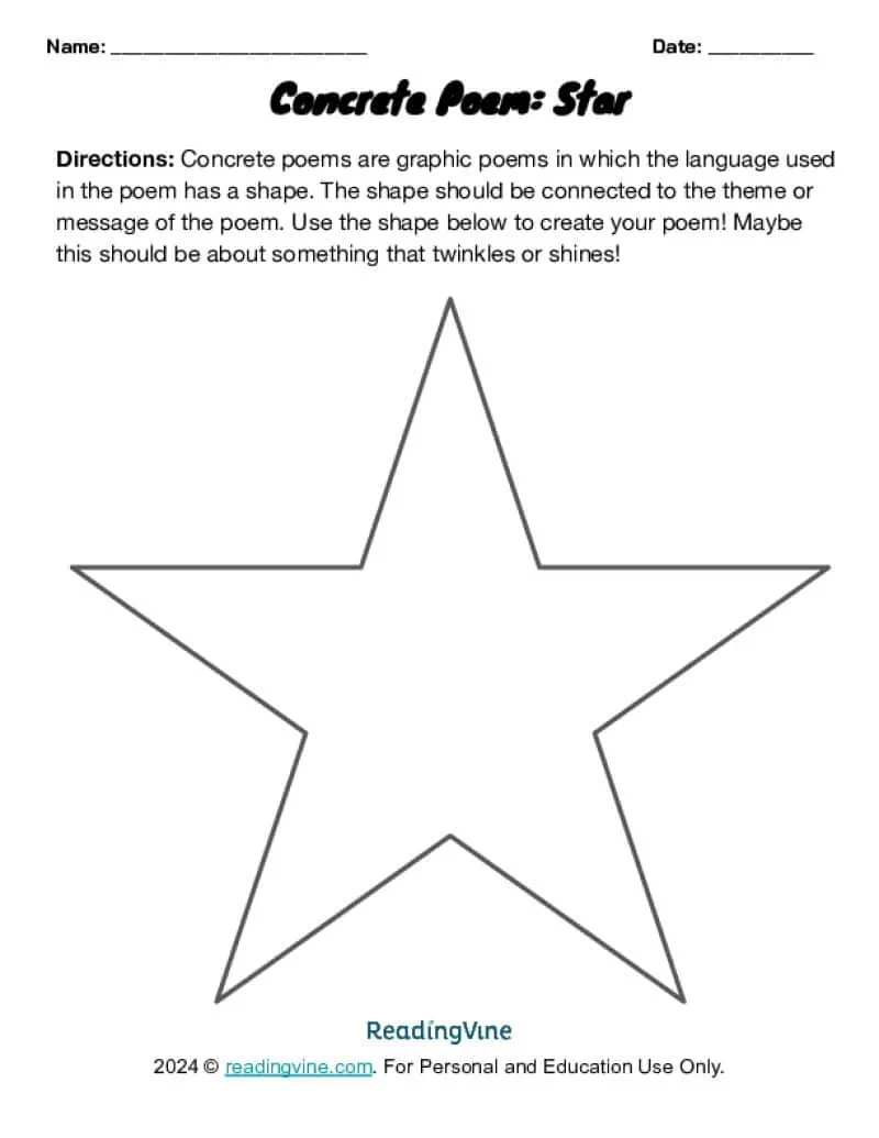Concrete Poem Star Shape Template Image
