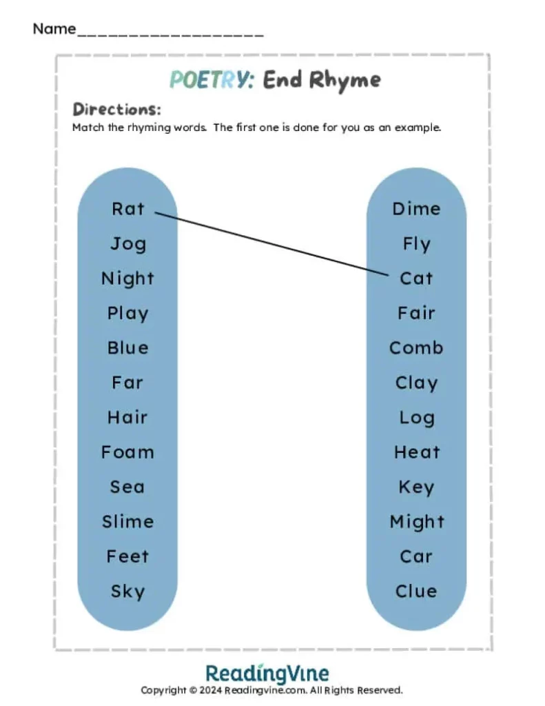 End Rhyme Matching Activity