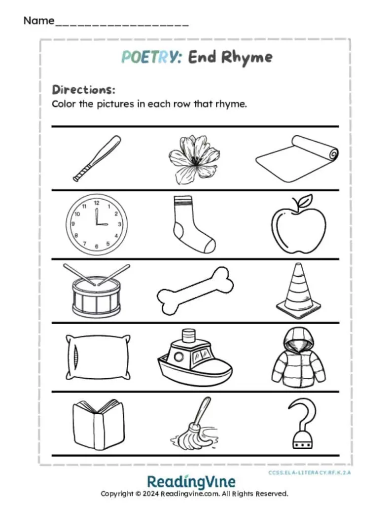 End Rhyme Coloring Activity