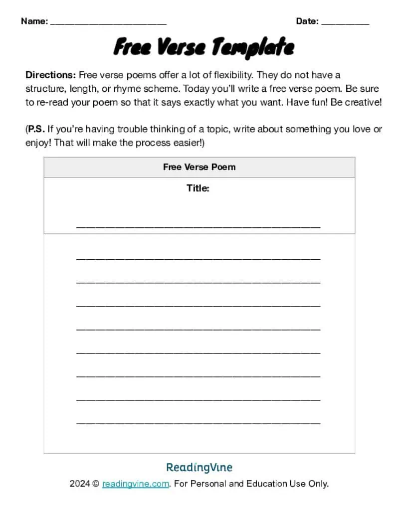 Free Verse Poetry Template Image