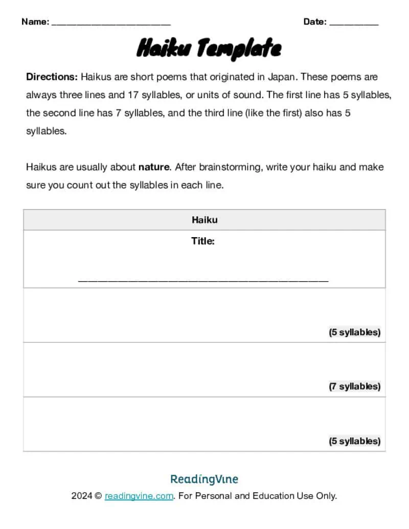 Haiku Poetry Template Image