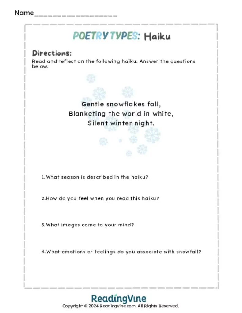 Printable Haiku Reading Comprehension Activity