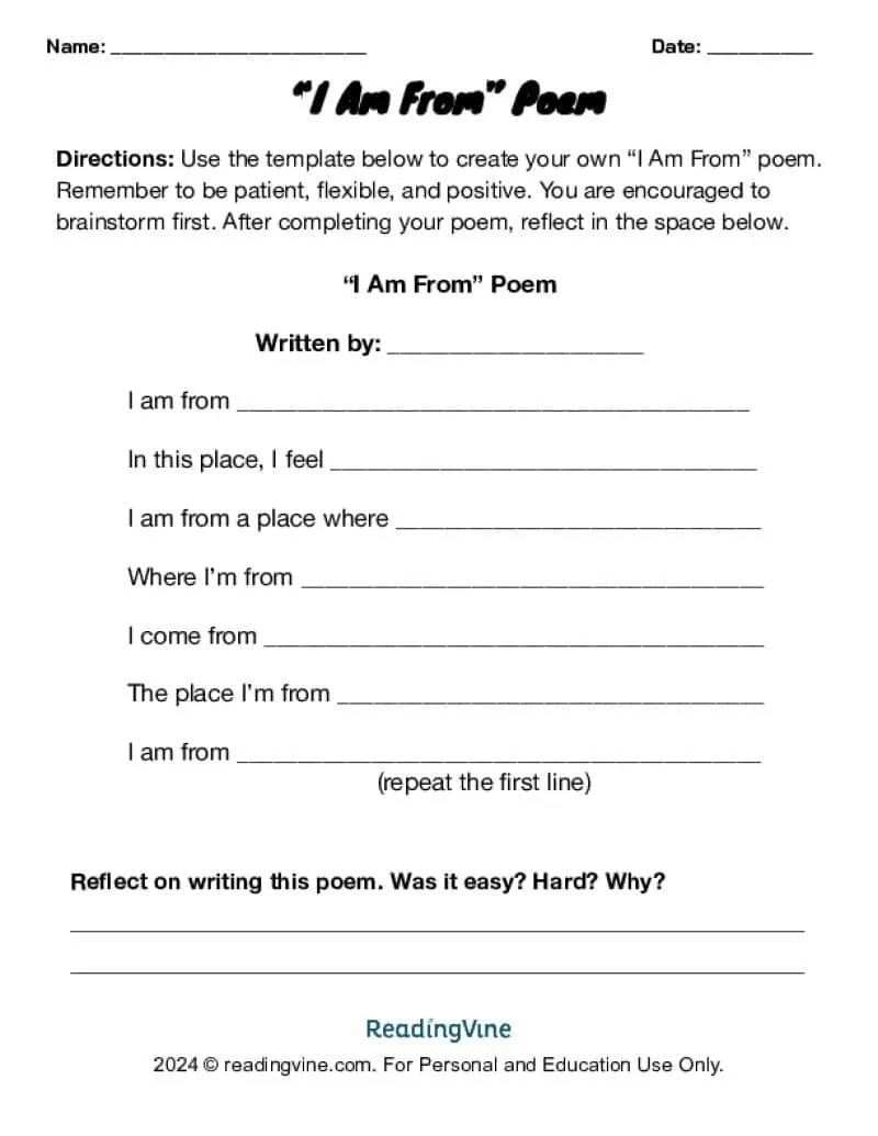 I Am From Poem Template Image