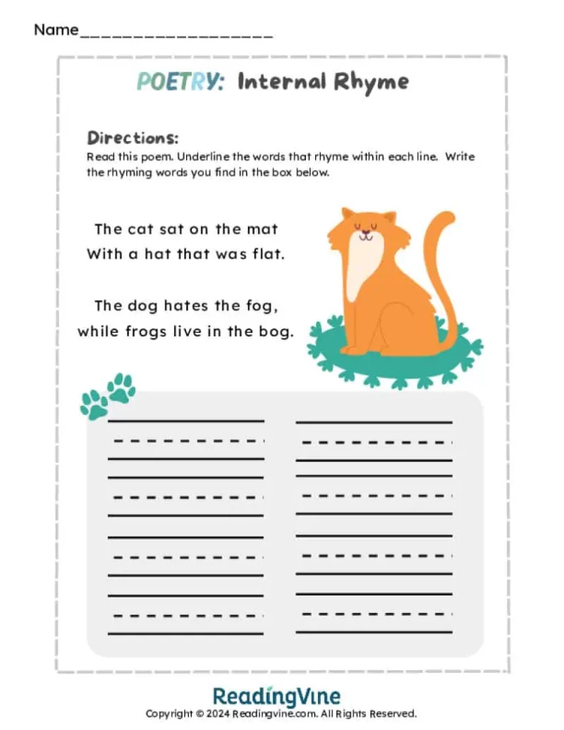 Internal Rhyme Poetry Activity