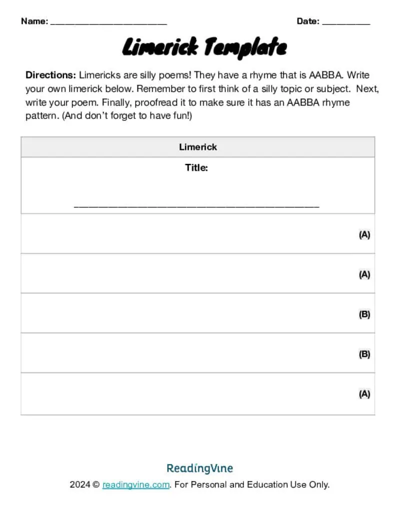 Limerick Poem Template Image
